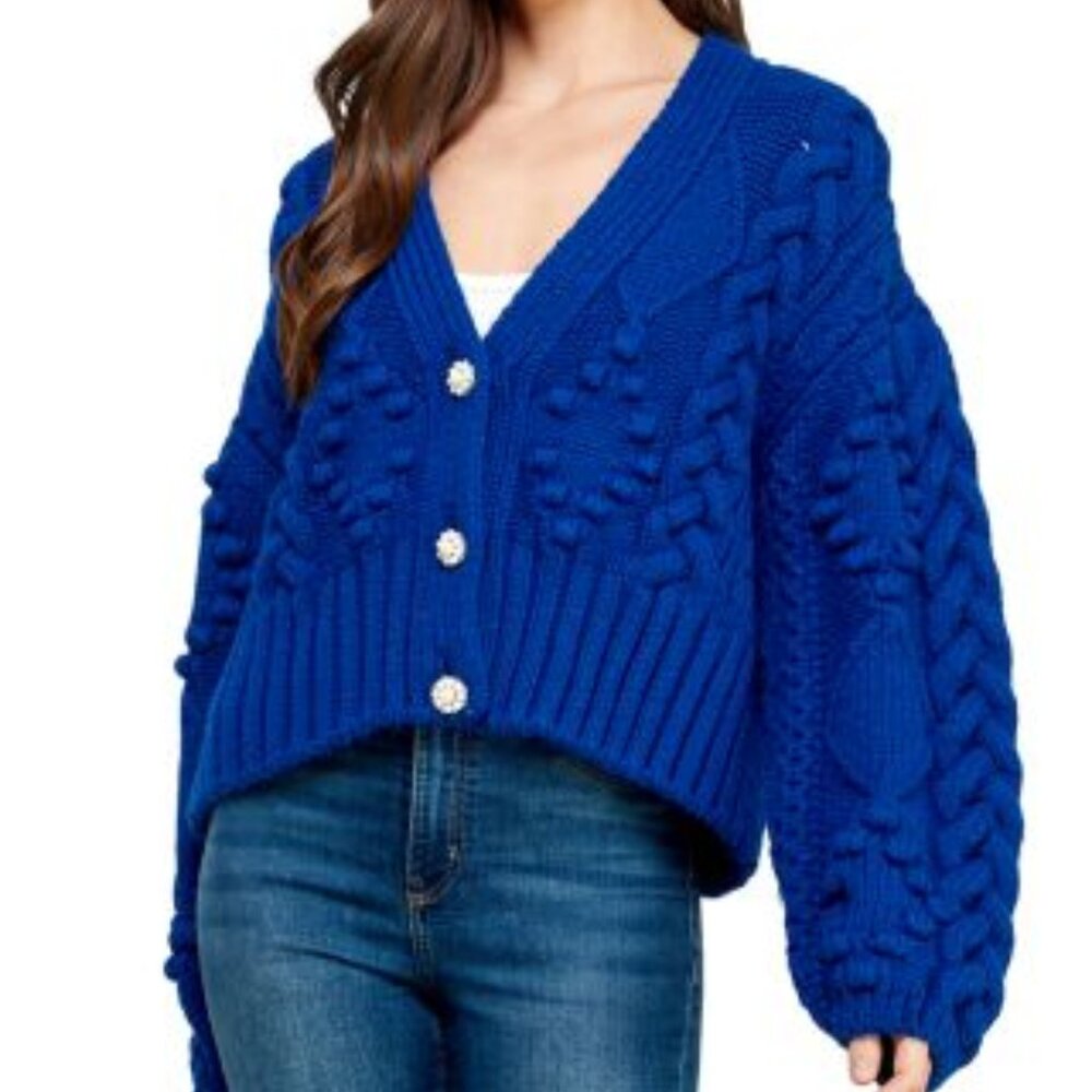 Like new! Koko + Mason Los Angeles Chunky Knit V-Neck Cardigan in Blue S…